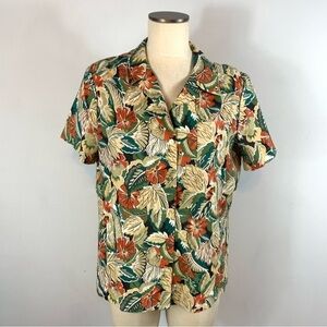 Vintage 80’s Robert James Art to Wear Hawaiian Floral Button Front Top Size 18